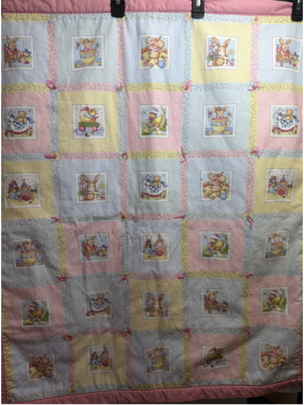 Handmade Baby Girl Animal Patchwork Lightweight Pink Crib Quilt Heirloom